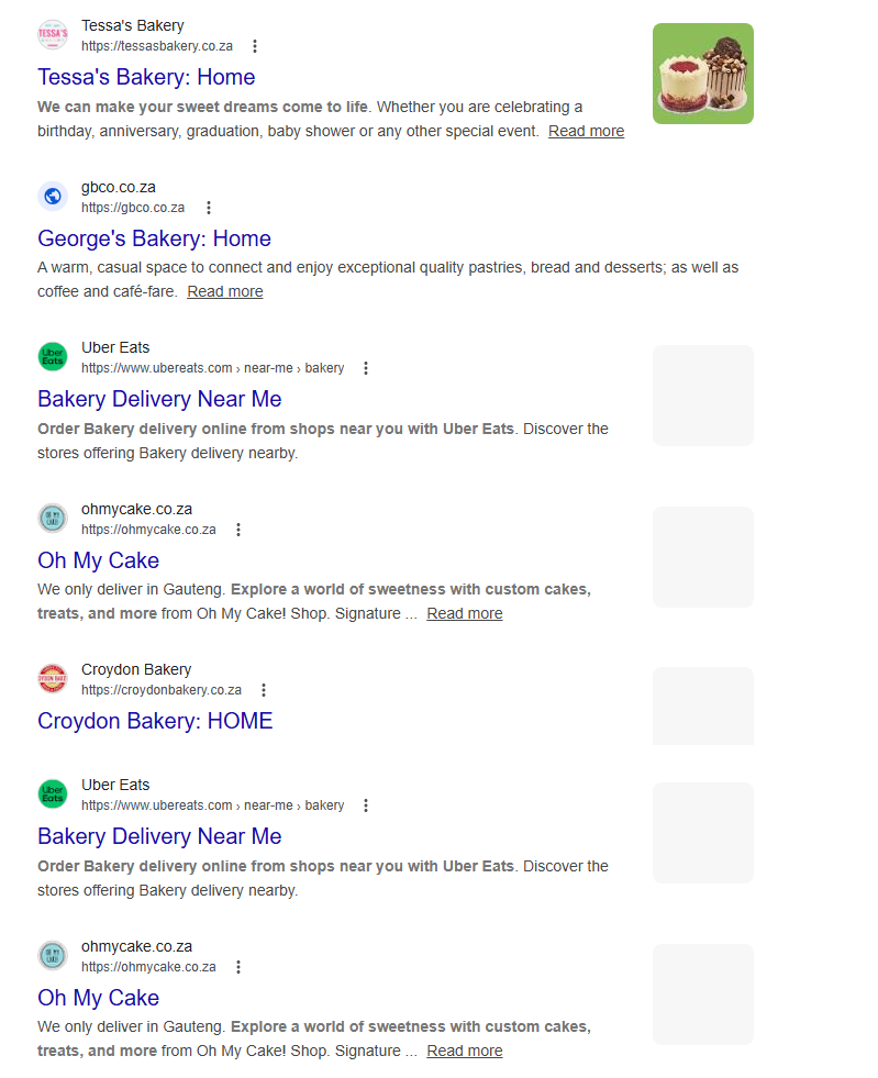 A Google search result for the term "bakery near me" is a good example of how to optimize local SEO for small businesses.