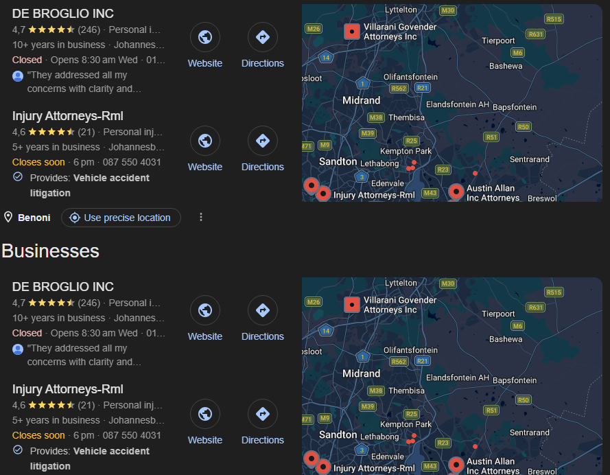 Local search results showing how local SEO for lawyers works