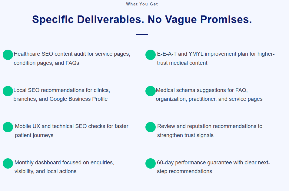 Healthcare SEO for Hospitals Deliverables